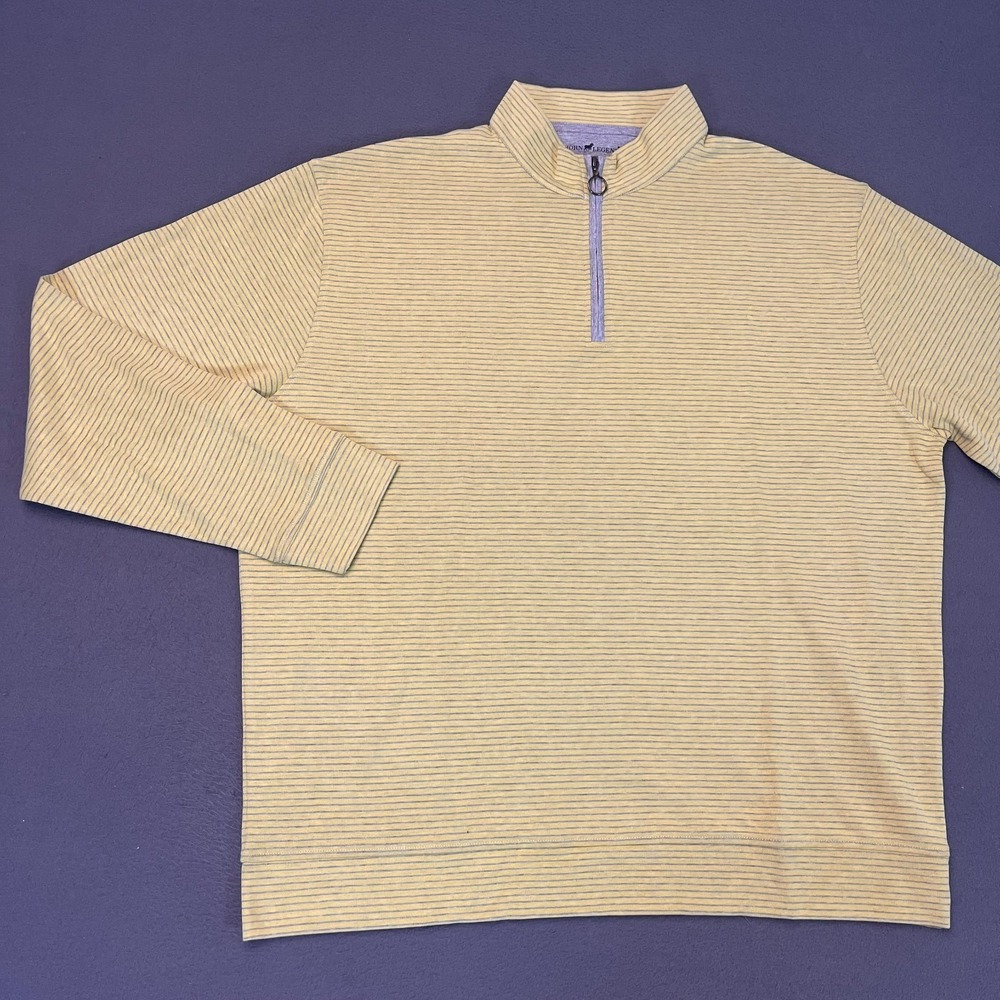 Horn Legend Mens 2XL 1/4 Zip Striped Yellow Grey Pullover Cotton Modal‎ HLIL045L